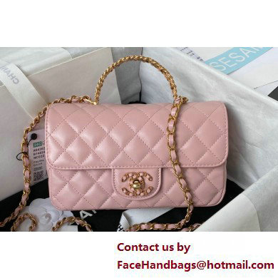 Chanel Lambskin, Strass & Gold-Tone Metal Small Flap Bag with Top Handle AS4362 Pink 2025